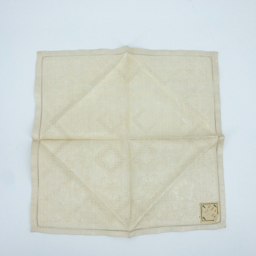 Vintage Linen Napkin Set 11 Beige European 1950s Table Decor - Picture 6 of 16
